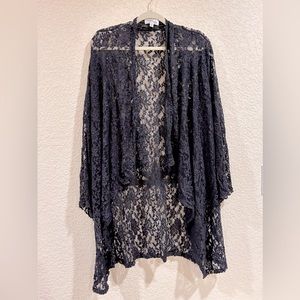 NWOT- Plus size black lace kimono rose cardigan long sleeved 3/4 sleeved